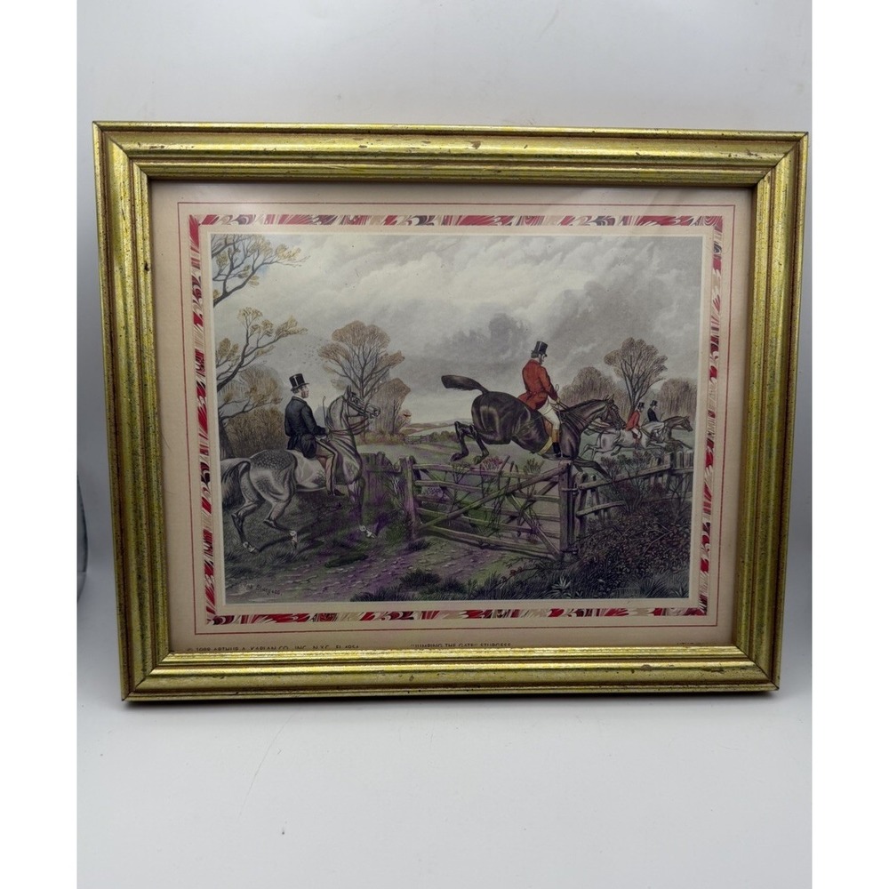 Vintage 1988 John Sturgess Jumping the Gate Fox Hunt Equestrian Framed Print
